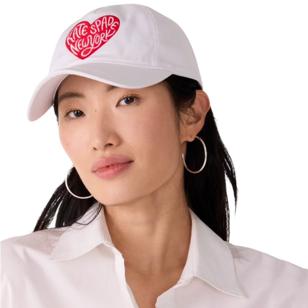 KATE SPADE New York Heart Script Baseball Cap in White - Picture 2 of 12